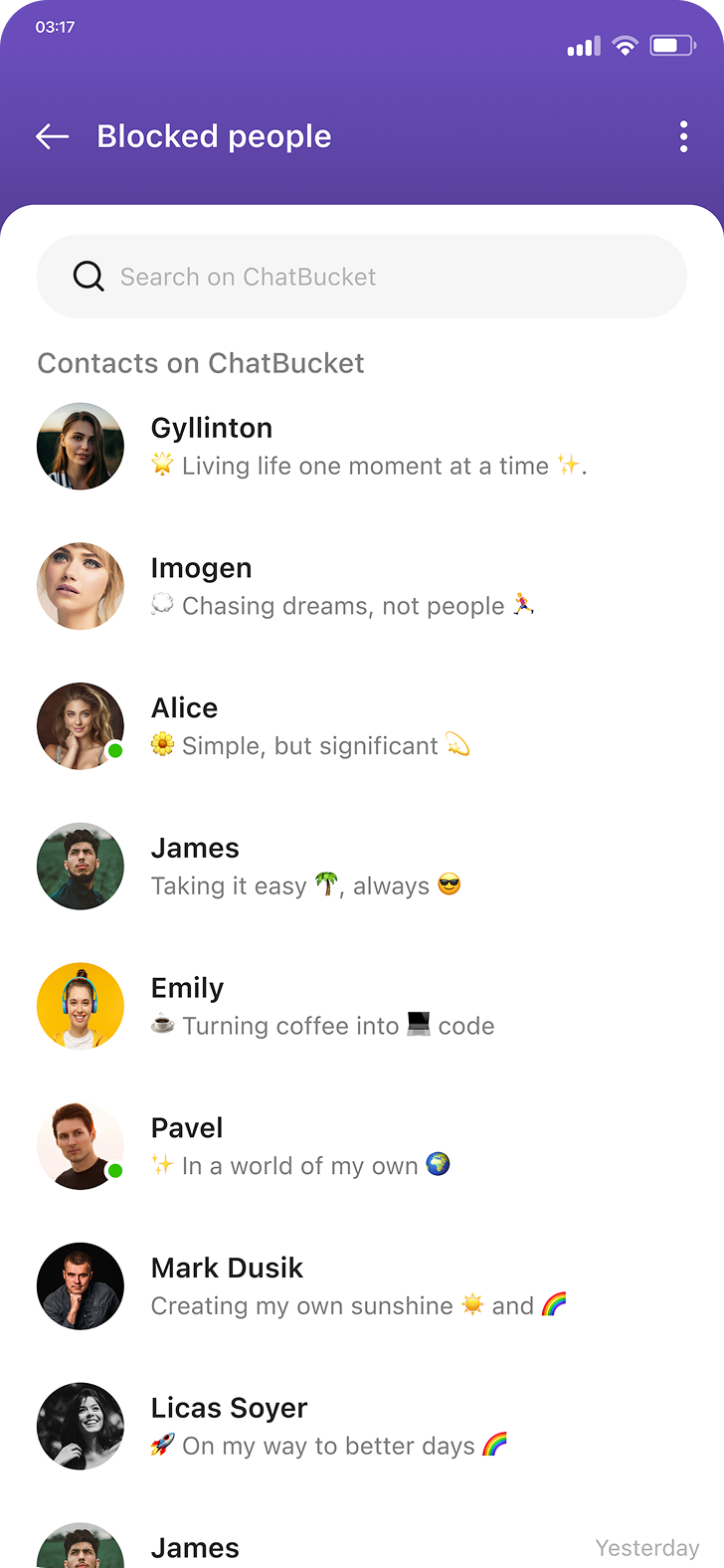 Block / Report / Safety Screens